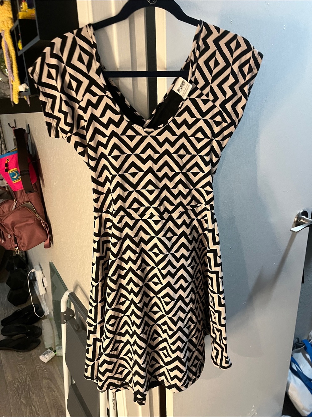 PINK Victoria's Secret Black and White Geometric Fit-and-Flare Dress